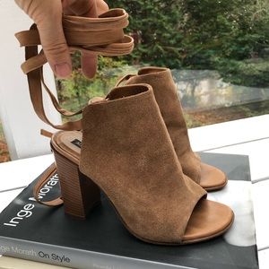 Alberto Fermani Suede Open Toe Stacked Heel Booties
